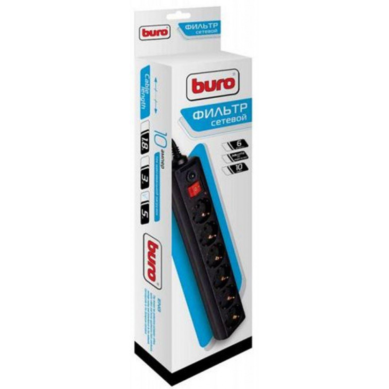 Сетевой фильтр Buro 600SH-5-B 5м (6 розеток) черный