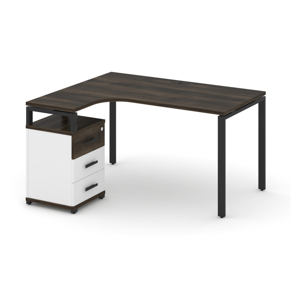 Concept Стол эргономичный с опорной тумбой CN.SA-305(L) B Дуб Мали/Белый Бриллиант/Металл Черный 138 Concept Стол эргономичный с опорной тумбой CN.SA-305(L) B Дуб Мали/Белый Бриллиант/Металл Черный 138