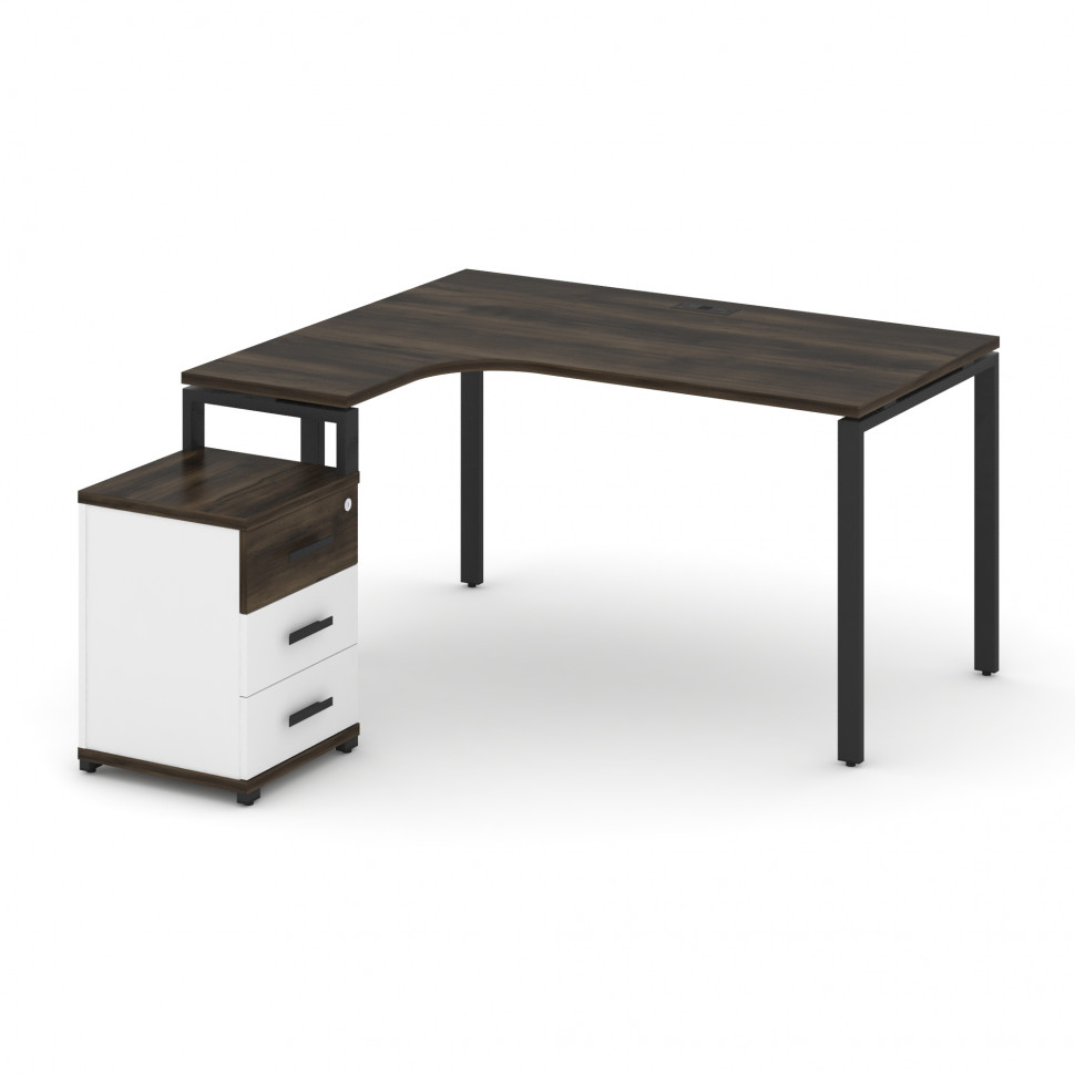 Concept Стол эргономичный с опорной тумбой CN.SA-305(L) B Дуб Мали/Белый Бриллиант/Металл Черный 138 Concept Стол эргономичный с опорной тумбой CN.SA-305(L) B Дуб Мали/Белый Бриллиант/Металл Черный 138