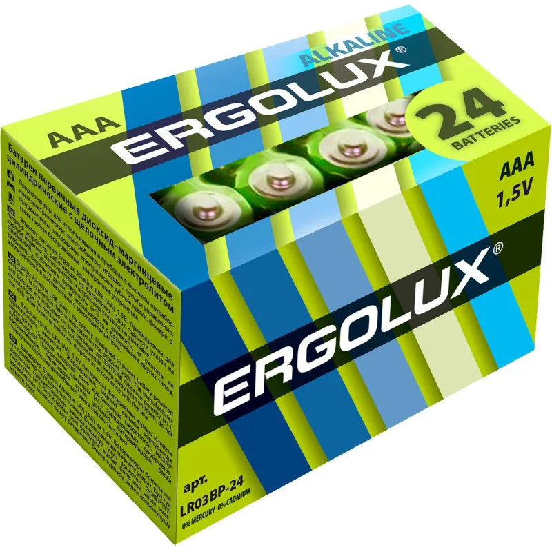 Батарейка Ergolux AAA/LR 03 Alkaline BP-24 (LR 03 BP-24, 1.5В)(24 шт в уп.) Батарейка Ergolux AAA/LR 03 Alkaline BP-24 (LR 03 BP-24, 1.5В)(24 шт в уп.)