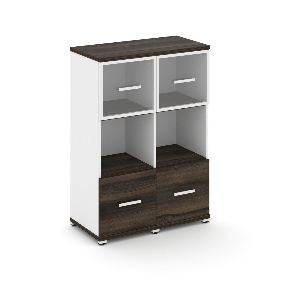 Concept Шкаф 2 узкие секции, 3 ниши CN.STU-325 RPW W Дуб Мали/Белый Бриллиант/Металл Белый/Прозрачны