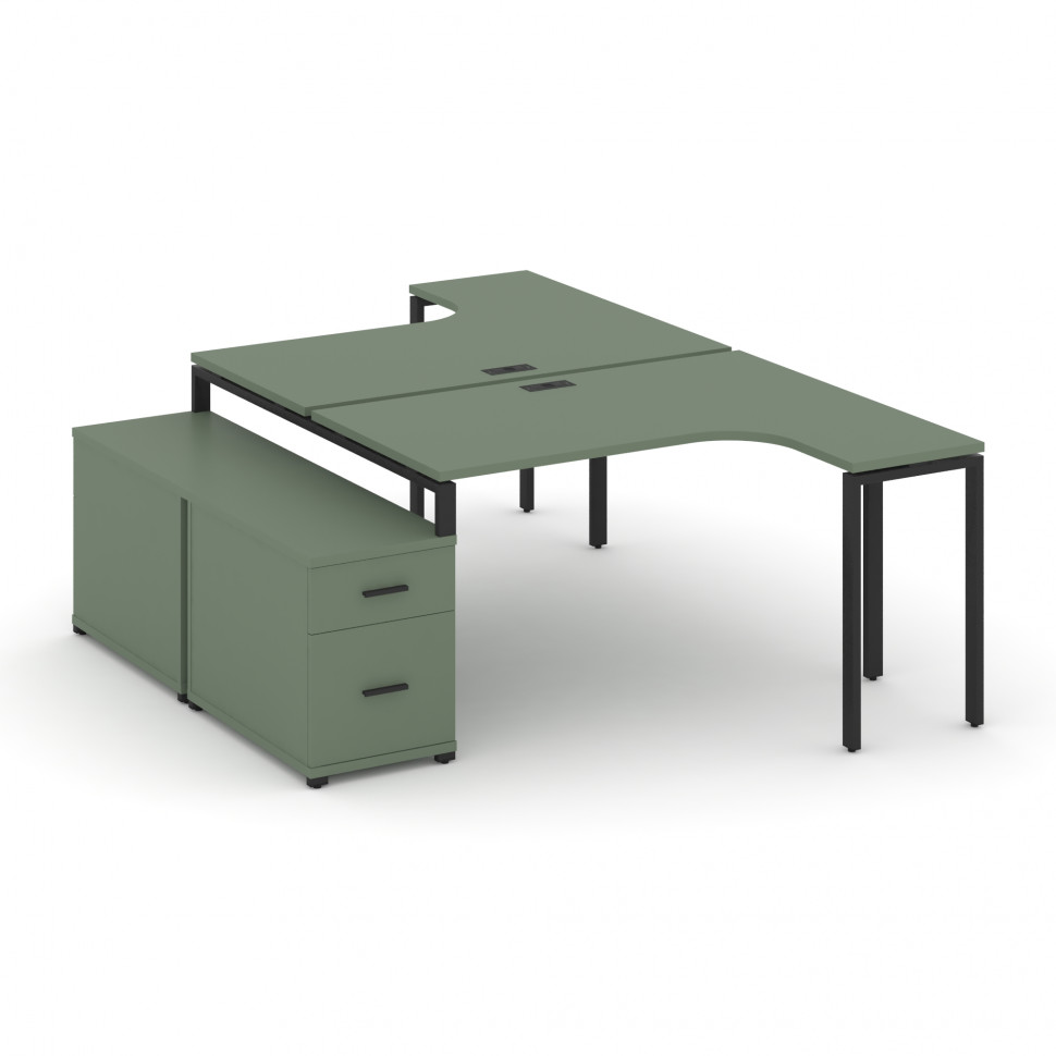 Concept Рабочая станция с двойной опорной тумбой CN.DSA-303 B Кобо/Металл Черный 1380/1746*2400*750