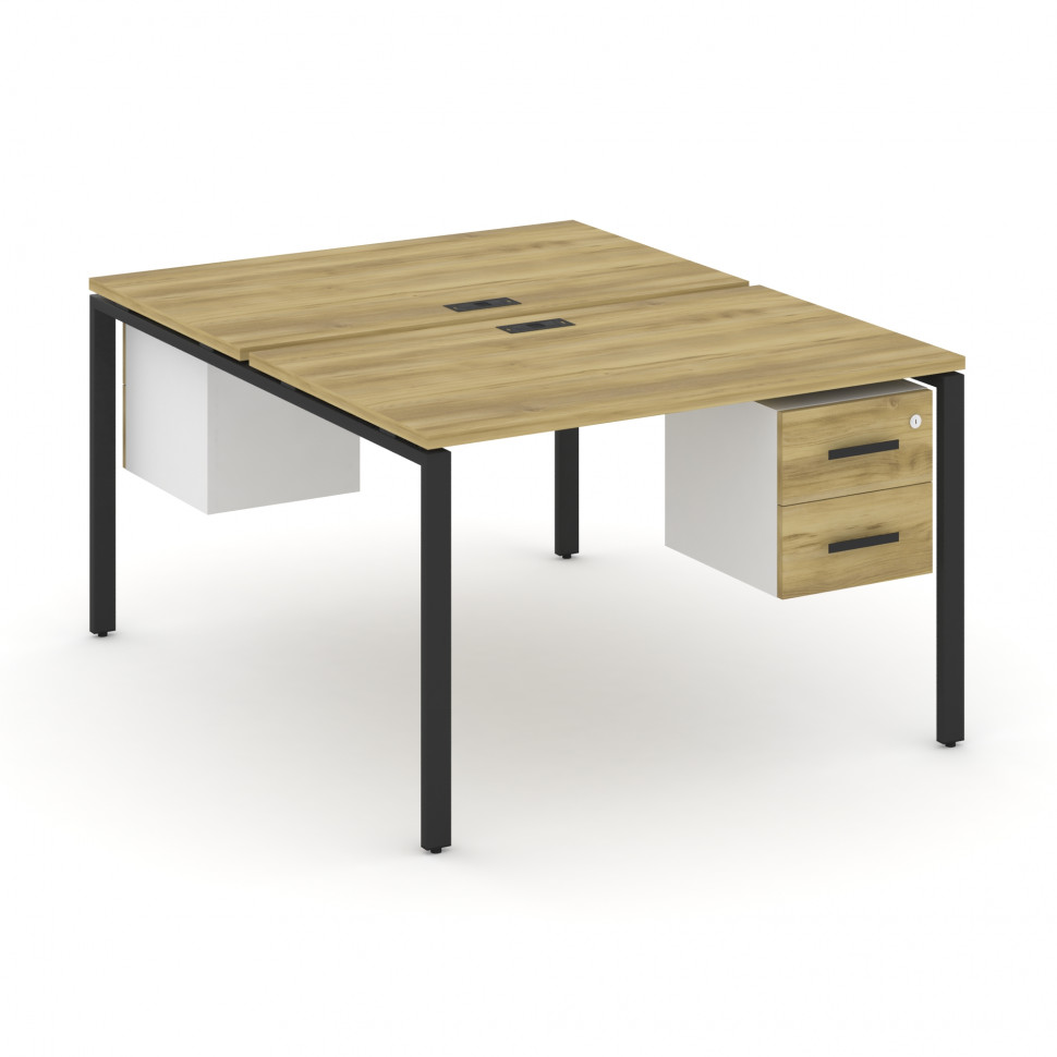 Concept Рабочая станция 2 сторонняя с подвесными тумбами на 2 места CN.DRS-114 B Дуб Винченцо/Белый