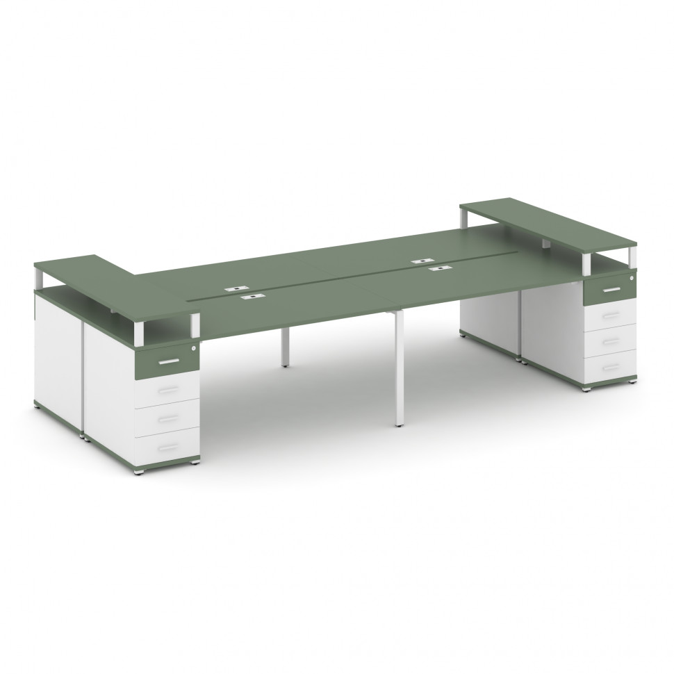 Concept Рабочая станция 4 места с 2 опорными тумбами CN.DRS-442 W Кобо/Белый Бриллиант/Металл Белый