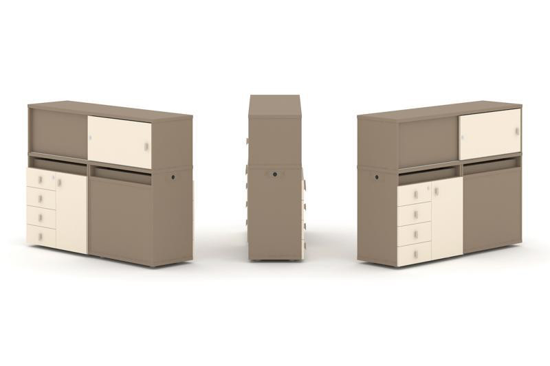 Estetica Набор №17. Тумба двойная+низкая надставка ES.NB.2N-17 Латте/Сатин 1500*410*1135