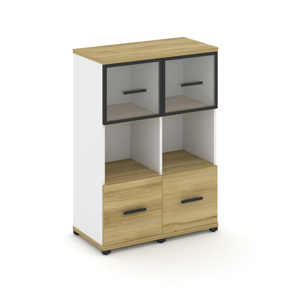 Concept Шкаф 2 узкие секции, 3 ниши CN.STU-325 RPB B Дуб Винченцо/Белый Бриллиант/Металл Черный/Проз