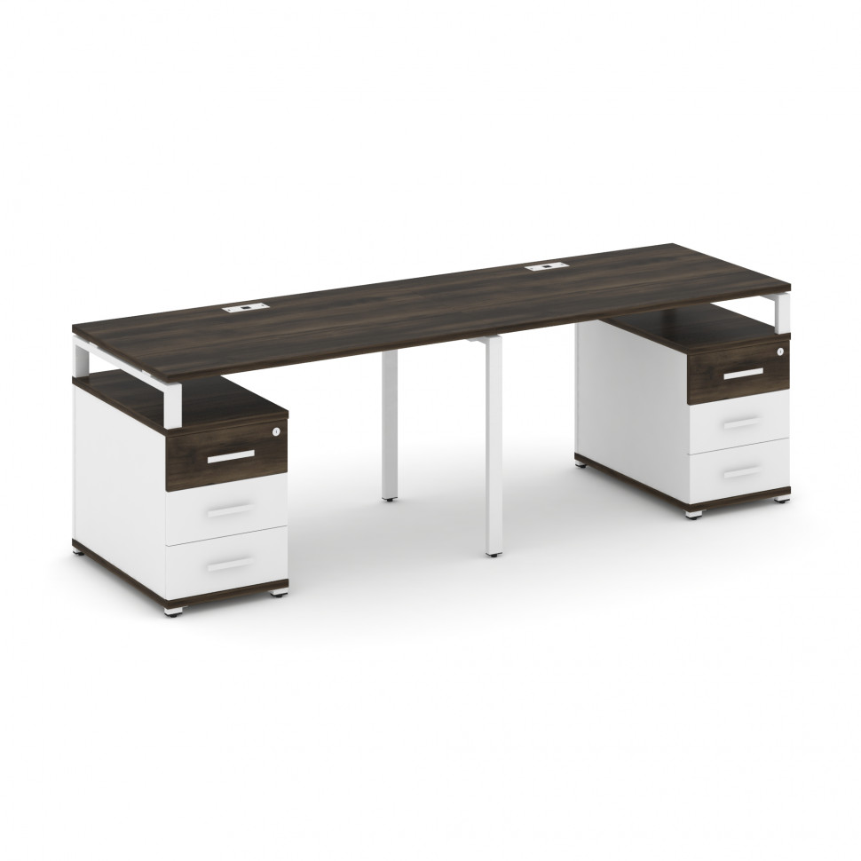 Concept Рабочая станция 2 места с 2 опорными тумбами CN.ORS-318 W Дуб Мали/Белый Бриллиант/Металл Бе