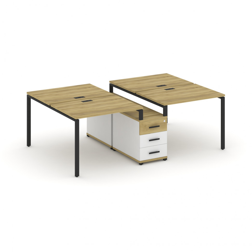 Concept Рабочая станция 4 места с двухсторонней опорной тумбой CN.DRS-309 B Дуб Винченцо/Белый Брилл