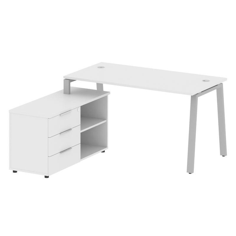 Metal System Рабочая станция с тумбой на А-образном м/к БА.РС-СТС-2.3 (L) Белый/Металл Серый 1500*15