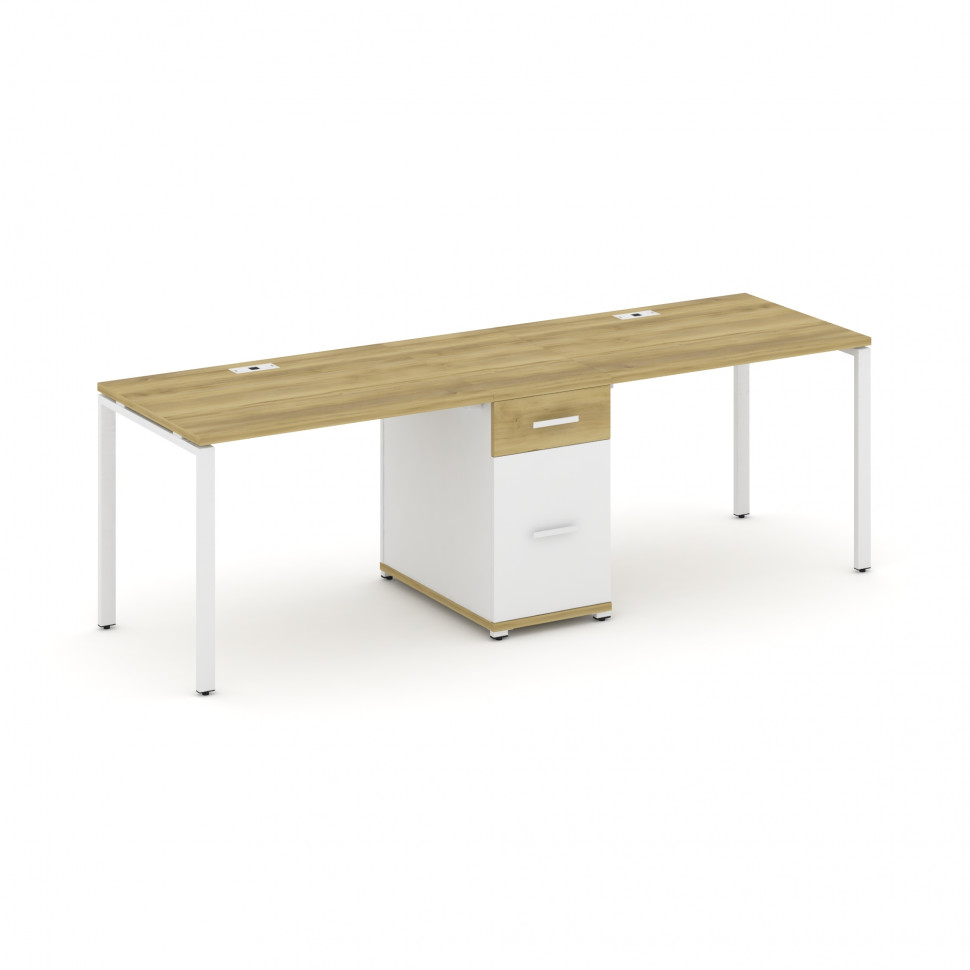 Concept Рабочая станция 2 места с 1 опорной тумбой CN.ORS-405 W Дуб Винченцо/Белый Бриллиант/Металл