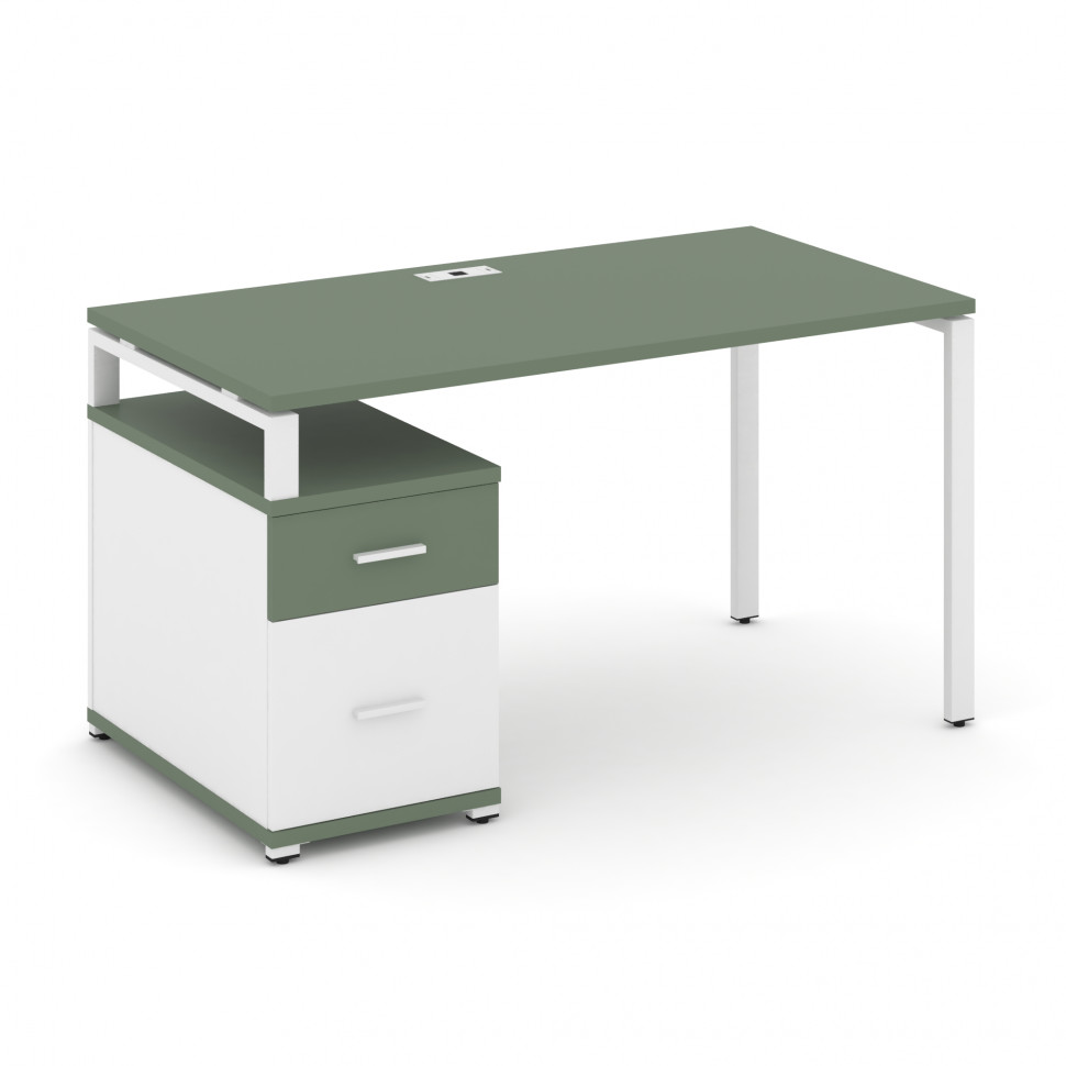 Concept Стол письменный с 1 опорной тумбой CN.SP-307 W Кобо/Белый Бриллиант/Металл Белый 1380/1746*7