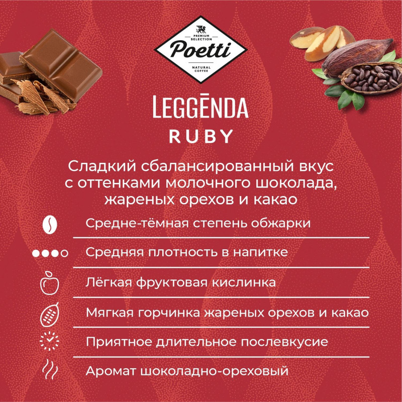 Кофе Poetti Leggenda Ruby в зернах, 1кг