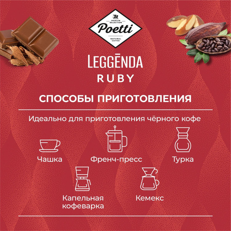 Кофе Poetti Leggenda Ruby в зернах, 1кг