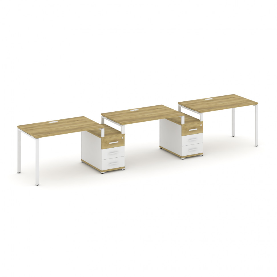 Concept Рабочая станция 3 места с 2 опорными тумбами CN.ORS-326 W Дуб Винченцо/Белый Бриллиант/Метал