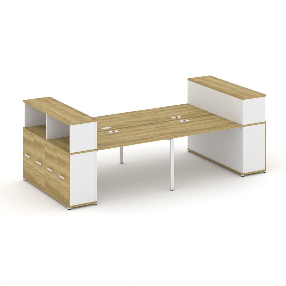 Concept Рабочая станция с опорными распаш. шкафами с надставкой низ. CN.DRS-270 W Дуб Винченцо/Белый