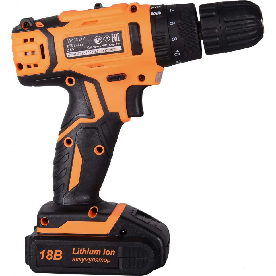 Дрель-шуруповерт аккум. ударная ВИХРЬ ДА-18Л-2кУ 45Нм, 2АКБ(2Ач) (72/14/17)