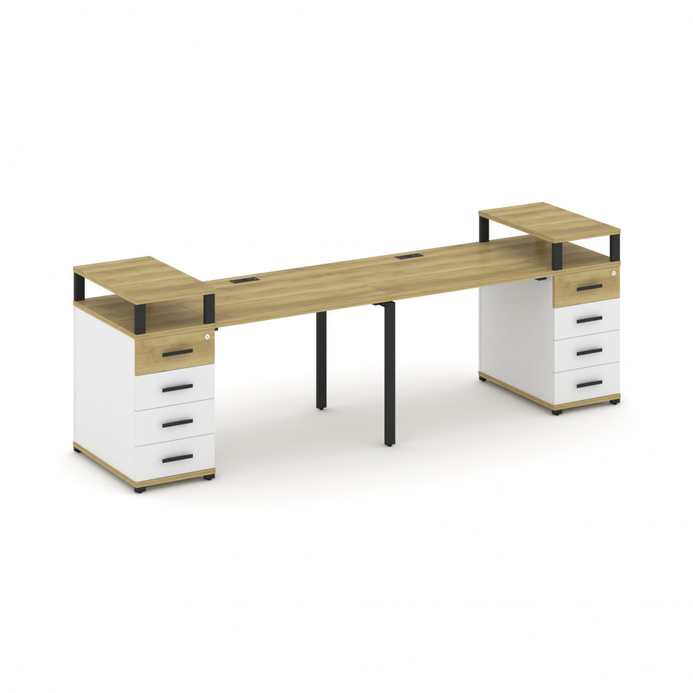 Concept Рабочая станция 2 места с 2 опорными тумбами CN.ORS-425 B Дуб Винченцо/Белый Бриллиант/Метал Concept Рабочая станция 2 места с 2 опорными тумбами CN.ORS-425 B Дуб Винченцо/Белый Бриллиант/Метал