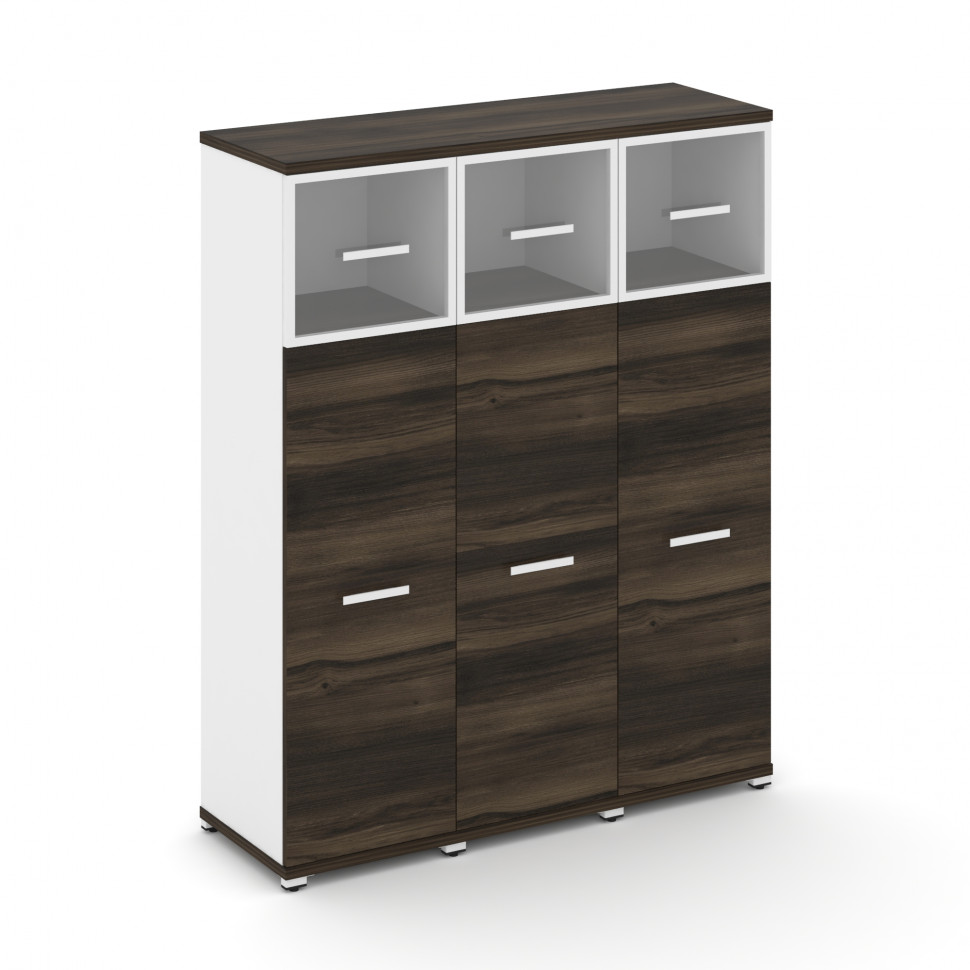 Concept Шкаф 3 узкие секции, 4 ниши CN.STU-434 RPW W Дуб Мали/Белый Бриллиант/Металл Белый/Прозрачны