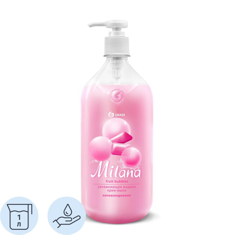 Крем-мыло жидкое Grass Milana увлажняющее fruit bubbles 1000мл