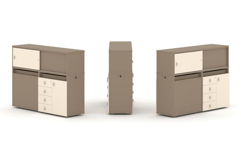 Estetica Набор №18. Тумба двойная+низкая надставка ES.NB.2N-18 Латте/Сатин 1500*410*1135