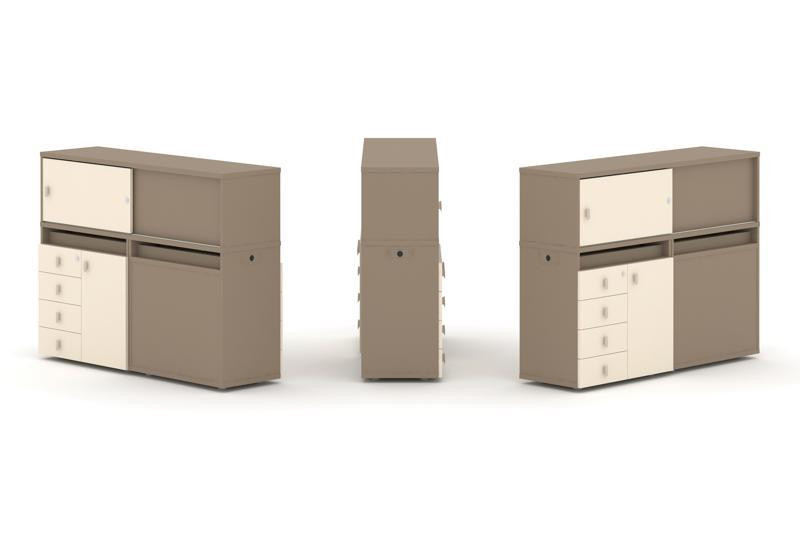 Estetica Набор №18. Тумба двойная+низкая надставка ES.NB.2N-18 Латте/Сатин 1500*410*1135