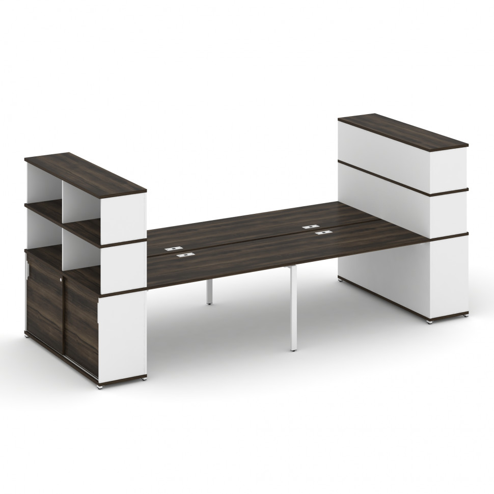 Concept Рабочая станция с опорными шкафами-купе с надставкой выс. CN.DRS-287 W Дуб Мали/Белый Брилли