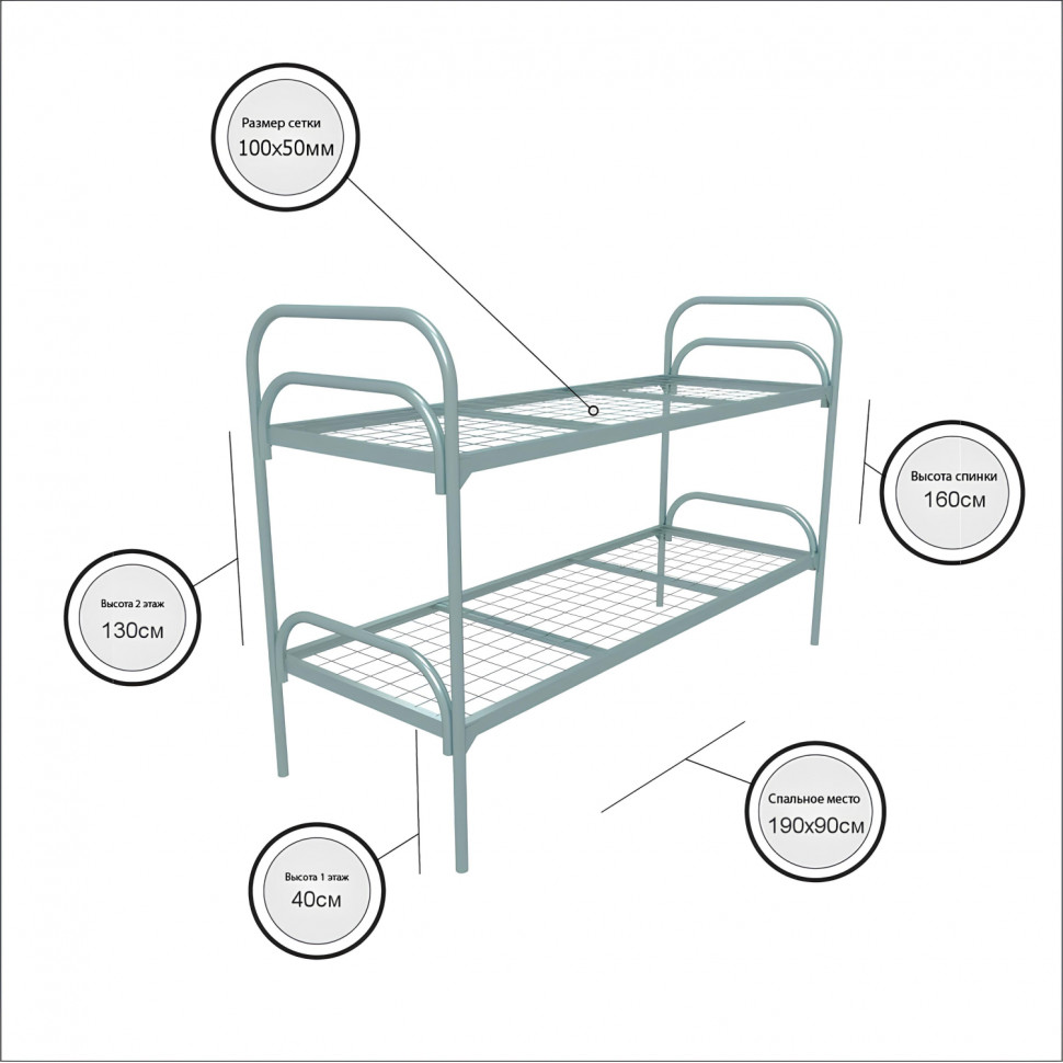 Кровать CAM_металлическая двухъярусная Стандарт+2 900х1900,сетк100х50,2пере