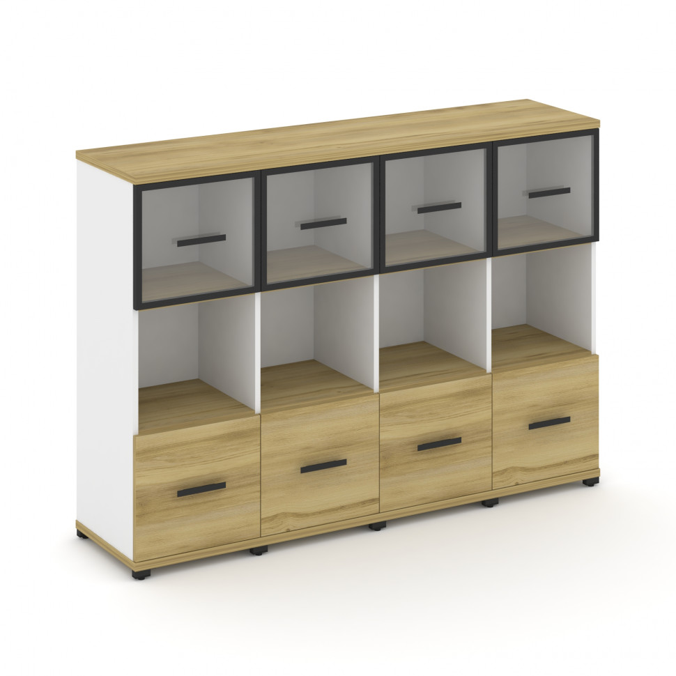 Concept Шкаф 4 узкие секции, 3 ниши CN.STU-345 RPB B Дуб Винченцо/Белый Бриллиант/Металл Черный/Проз