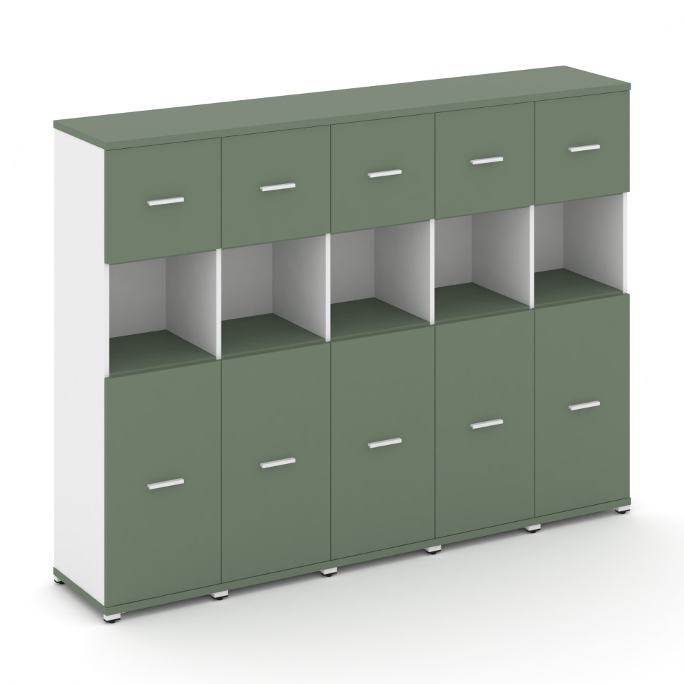 Concept Шкаф 5 узких секций, 4 ниши CN.STU-455 W Кобо/Белый Бриллиант/Металл Белый 2084*420*1554