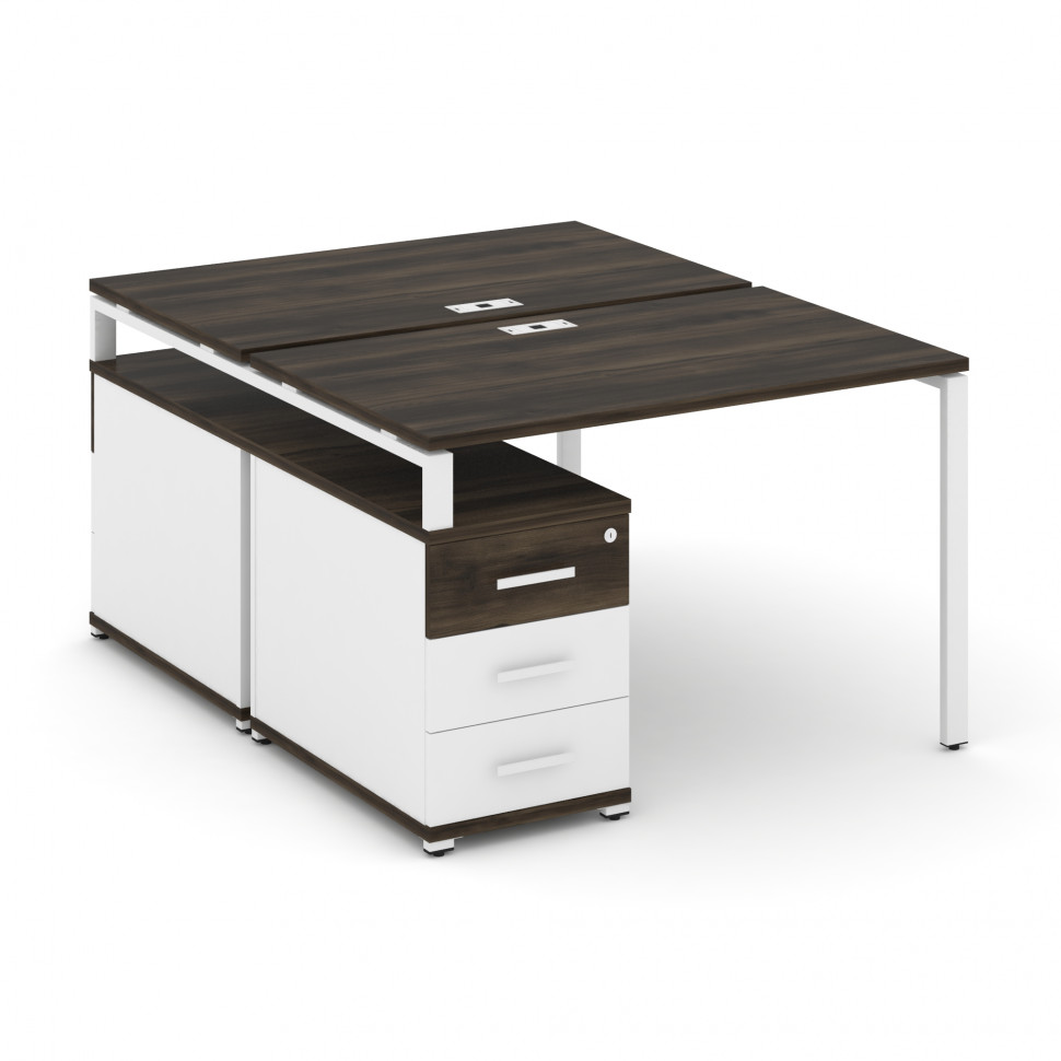 Concept Рабочая станция 2 места с двухсторонней опорной тумбой CN.DRS-302 W Дуб Мали/Белый Бриллиант