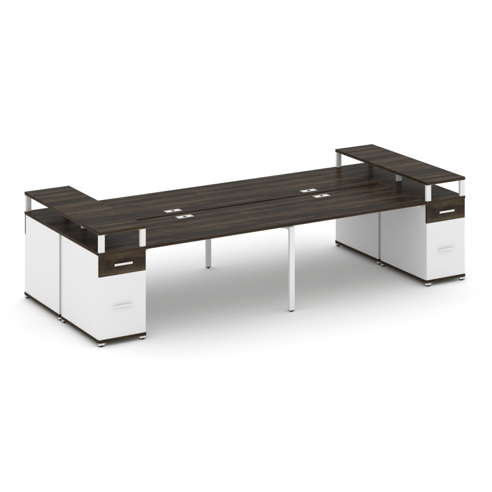 Concept Рабочая станция 4 места с 2 опорными тумбами CN.DRS-447 W Дуб Мали/Белый Бриллиант/Металл Бе