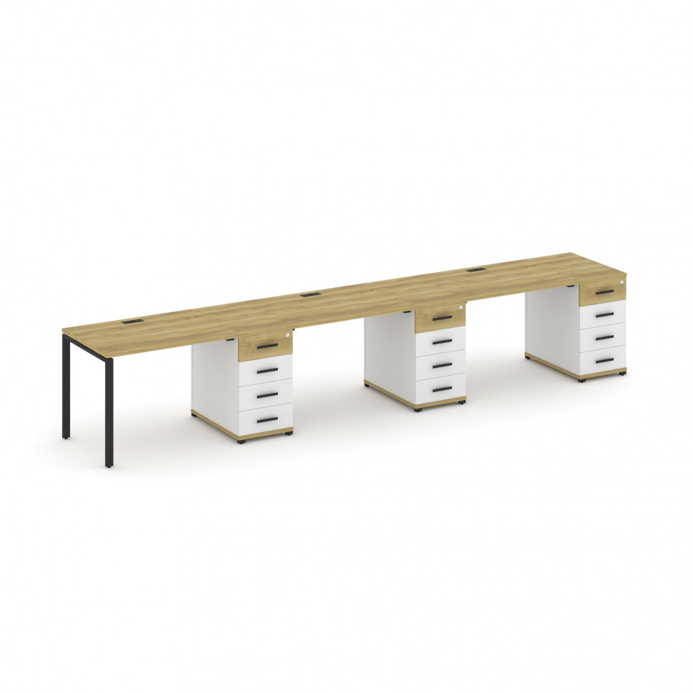 Concept Рабочая станция 3 места с 3 опорными тумбами CN.ORS-441 B Дуб Винченцо/Белый Бриллиант/Метал