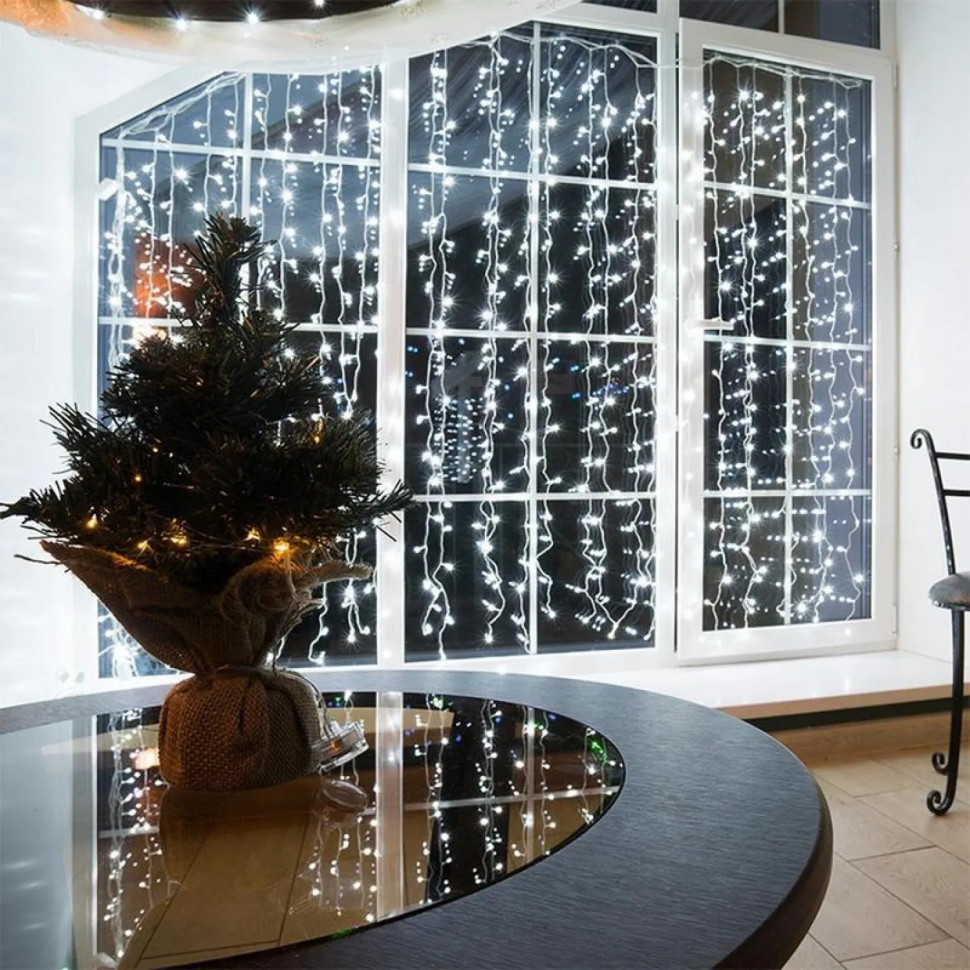 Гирлянда светодиодная Дождь 1,5x1,5 м, 144 LED, мерцание, белый,  235-035