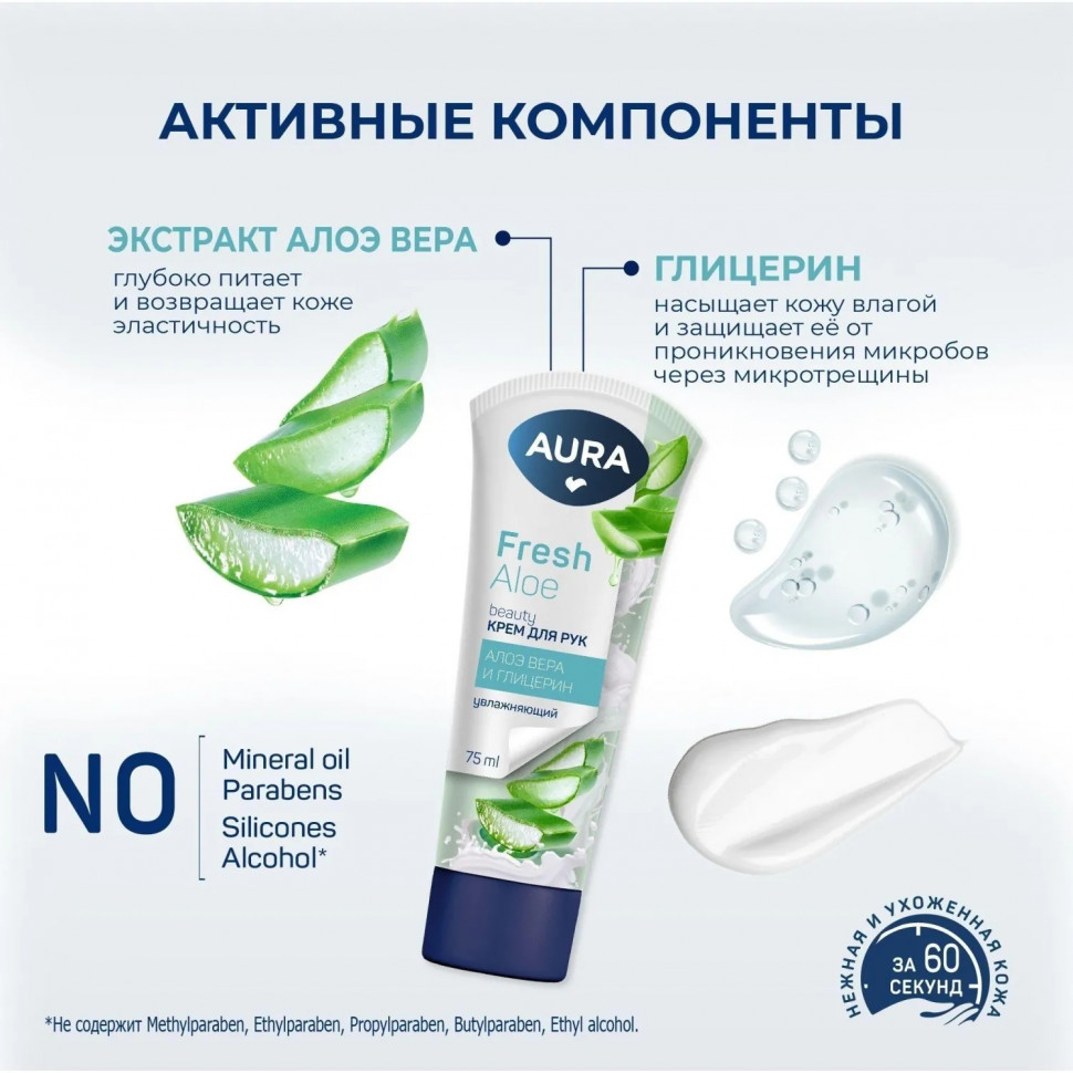 Крем для рук Увлаж. AURA BEAUTY с глицерином и экстрактом алоэ 75мл КК/24