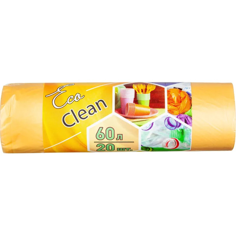 Мешки для мусора ПНД 60л 10мкм 20шт/рул желтый 58х68см_СПБ Мешки для мусора ПНД 60л 10мкм 20шт/рул желтый 58х68см_СПБ