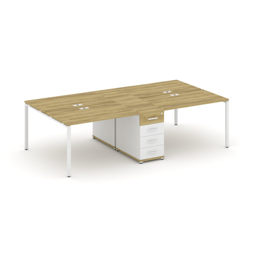 Concept Рабочая станция 4 места с 1 опорной тумбой CN.DRS-418 W Дуб Винченцо/Белый Бриллиант/Металл
