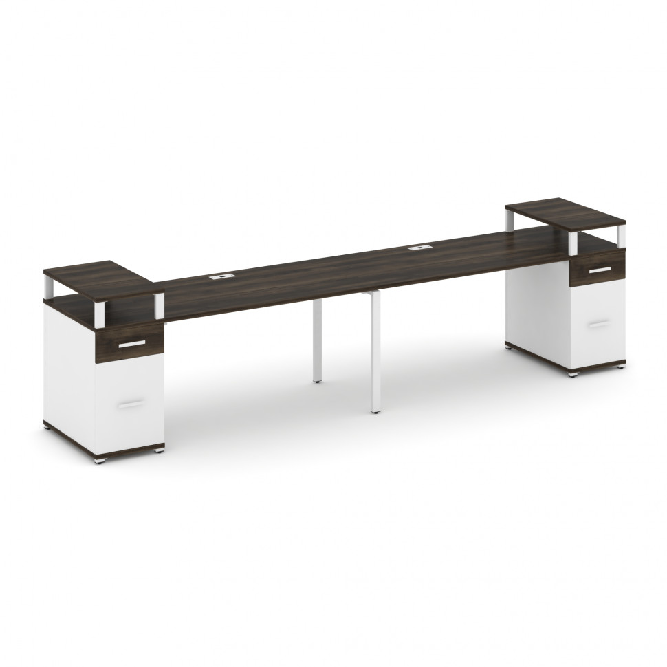 Concept Рабочая станция 2 места с 2 опорными тумбами CN.ORS-431 W Дуб Мали/Белый Бриллиант/Металл Бе