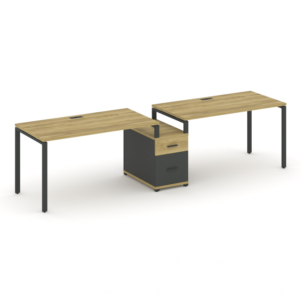 Concept Рабочая станция 2 места с 1 опорной тумбой CN.ORS-307 A Дуб Винченцо/Антрацит/Металл Антраци