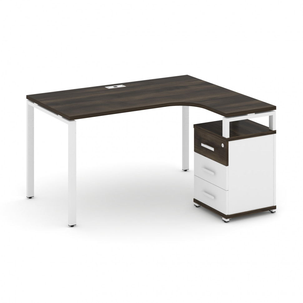 Concept Стол эргономичный с опорной тумбой CN.SA-305(R) W Дуб Мали/Белый Бриллиант/Металл Белый 1380