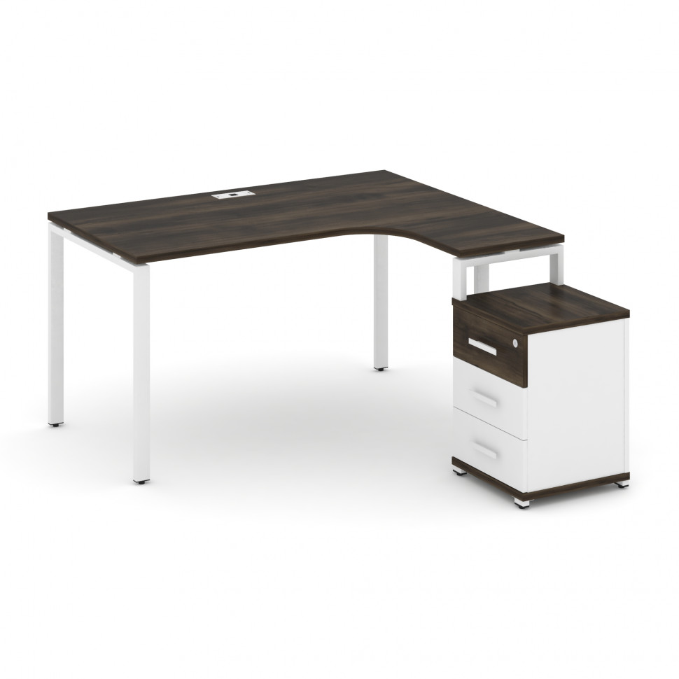 Concept Стол эргономичный с опорной тумбой CN.SA-305(R) W Дуб Мали/Белый Бриллиант/Металл Белый 1380