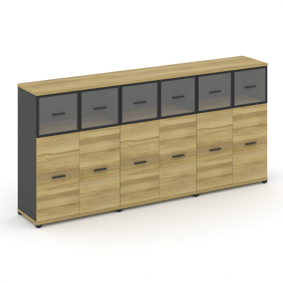 Concept Шкаф 3 широкие секции, 3 ниши CN.STS-334 RPB A Дуб Винченцо/Антрацит/Металл Антрацит/Прозрач