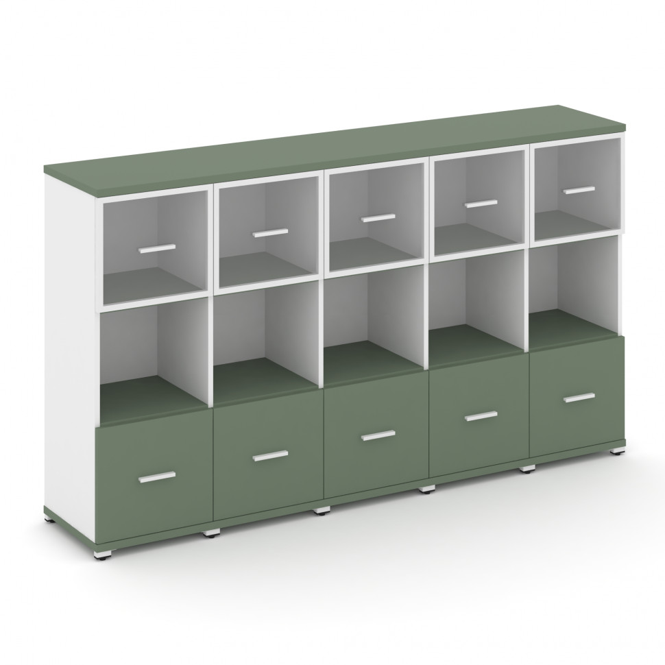 Concept Шкаф 5 узких секций, 3 ниши CN.STU-355 RPW W Кобо/Белый Бриллиант/Металл Белый/Прозрачный 20