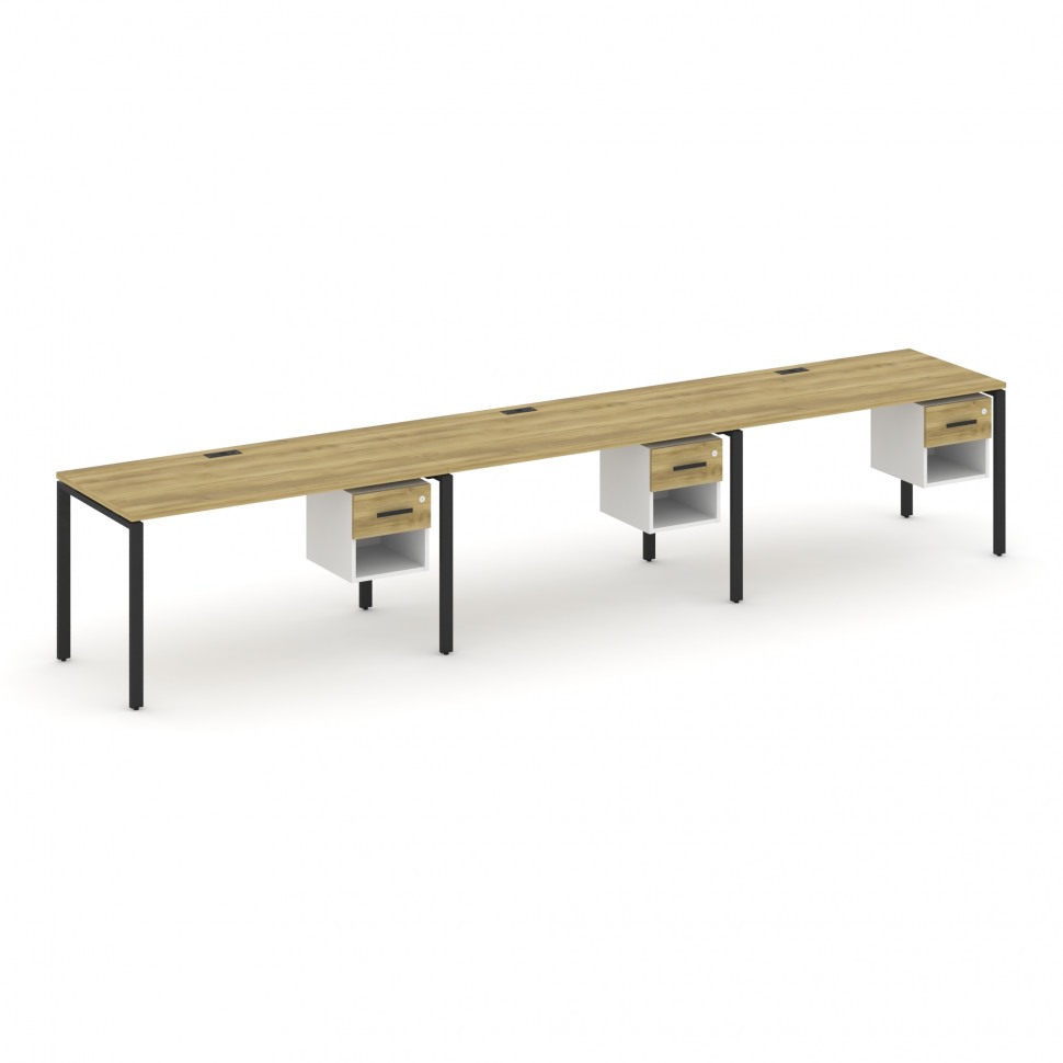 Concept Рабочая станция односторонняя с подвес. тумбами 3 места CN.ORS-139 B Дуб Винченцо/Белый Брил