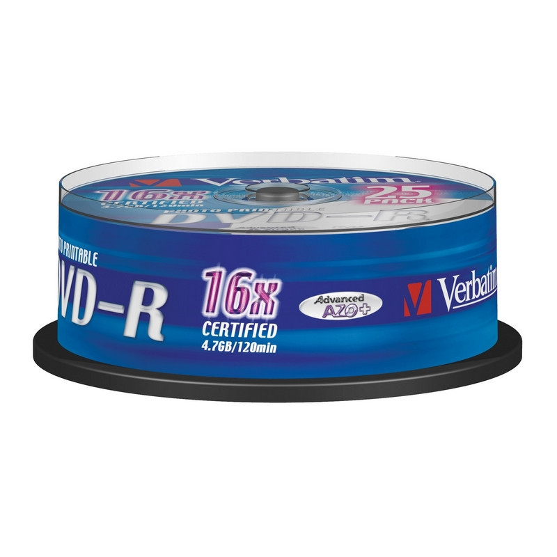 Носители информации DVD-R Printable, 16x, Verbatim Azo Wide, Cake/25, 43538 Носители информации DVD-R Printable, 16x, Verbatim Azo Wide, Cake/25, 43538