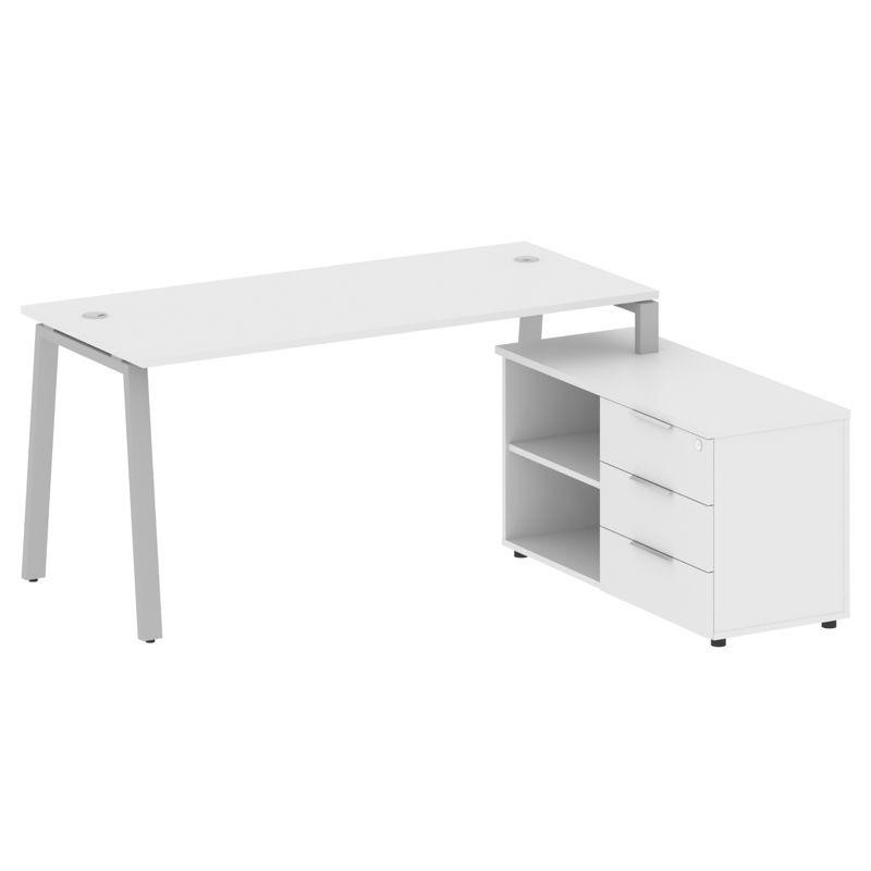 Metal System Рабочая станция с тумбой на А-образном м/к БА.РС-СТС-2.4 (R) Белый/Металл Серый 1700*15