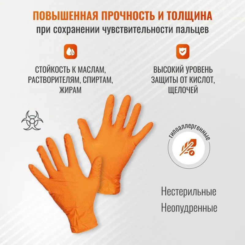 Перчатки одноразовые нитрил GOGRIP ORANGE цв.оранжевый (25пар/уп)р.М,ПС