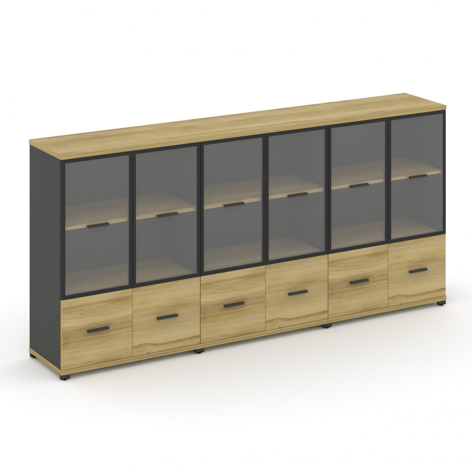 Concept Шкаф 3 широкие секции, 3 ниши CN.STS-332 RPB A Дуб Винченцо/Антрацит/Металл Антрацит/Прозрач