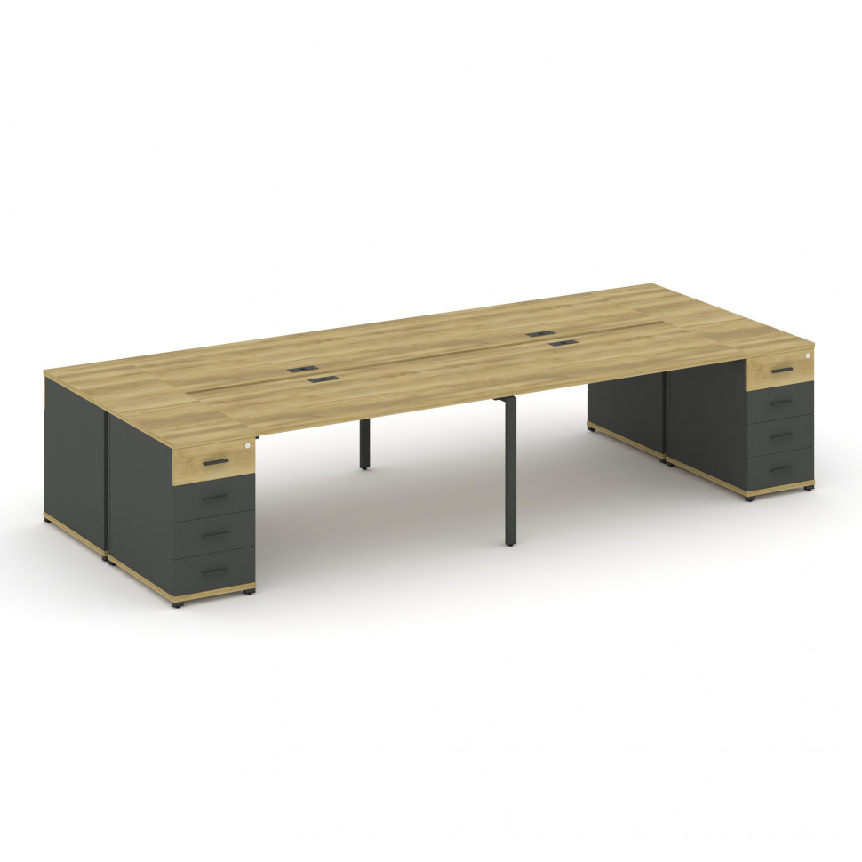 Concept Рабочая станция 4 места с 2 опорными тумбами CN.DRS-427 A Дуб Винченцо/Антрацит/Металл Антра