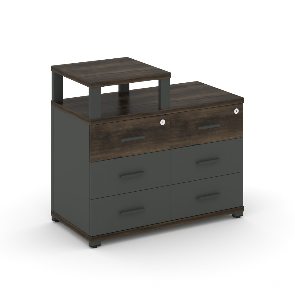 Concept Тумба приставная широкая 6 ящ. с надставкой узкой CN.TSP-008 A Дуб Мали/Антрацит/Металл Антр