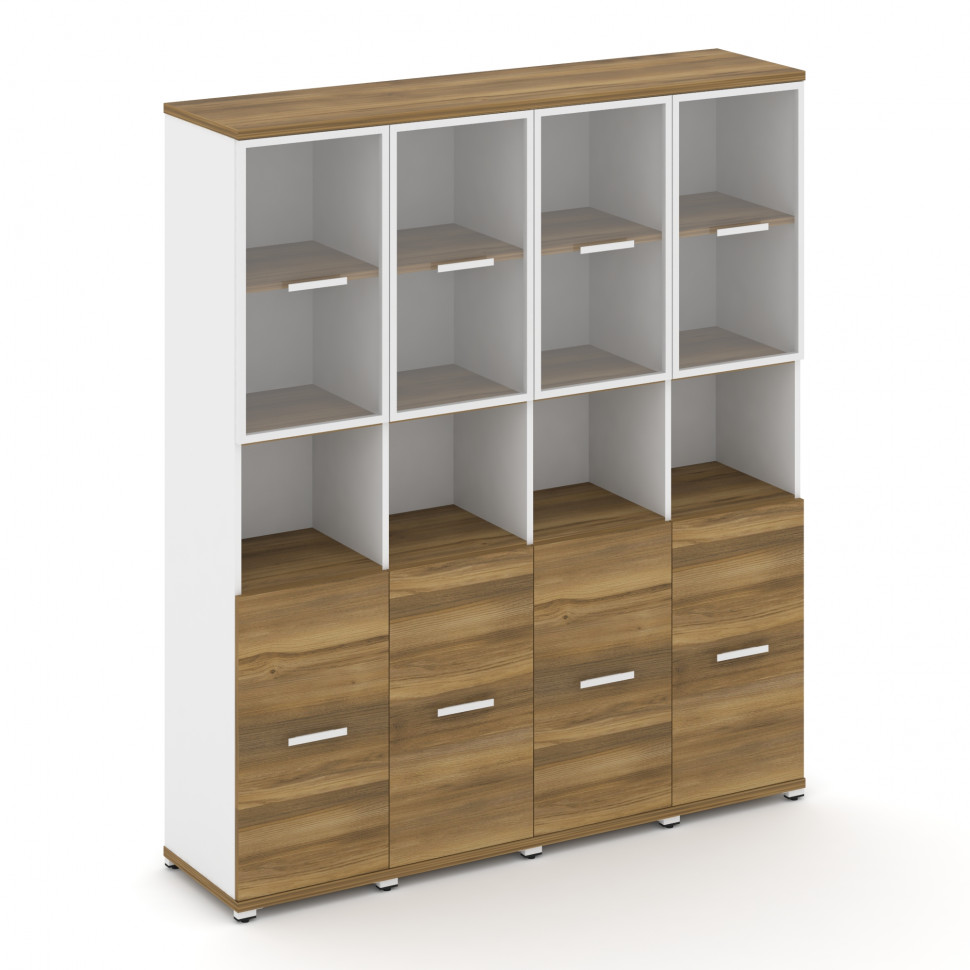 Concept Шкаф 4 узкие секции, 5 ниш  CN.STU-543 RPW W Сандал Янтарный/Белый Бриллиант/Металл Белый/Пр